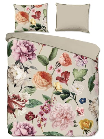 Descanso Komplet pościeli satynowej "Fiori" w kolorze beżowym ze wzorem