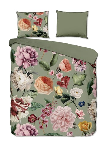 Descanso Komplet pościeli satynowej "Fiori" w kolorze zielonym ze wzorem