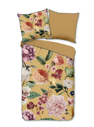 Descanso Komplet pościeli satynowej "Fiori" w kolorze musztardowym