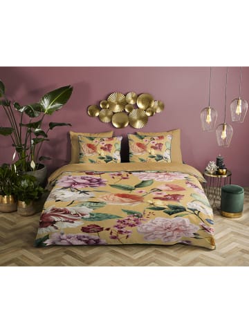 Descanso Komplet pościeli satynowej "Fiori" w kolorze musztardowym