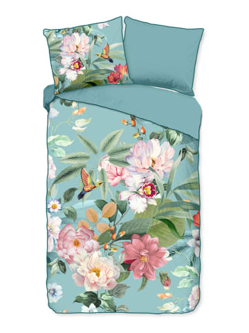 Descanso Satin-Bettwäsche-Set "Fungi" in Hellblau/ Bunt