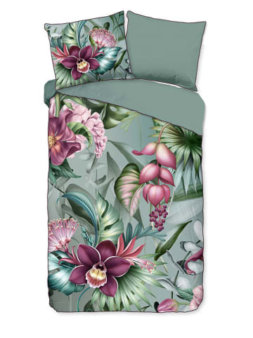Descanso Satin-Bettwäsche-Set "Allison" in Grün/ Pink