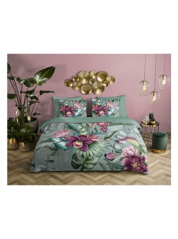 Descanso Satijnen beddengoedset "Allison" groen/roze