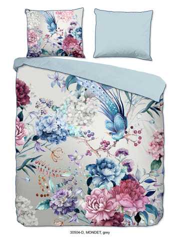 Descanso Komplet pościeli satynowej "Mondet" w kolorze szarym ze wzorem
