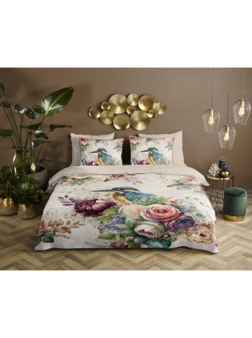 Descanso Komplet pościeli satynowej "Verde" w kolorze beżowym ze wzorem