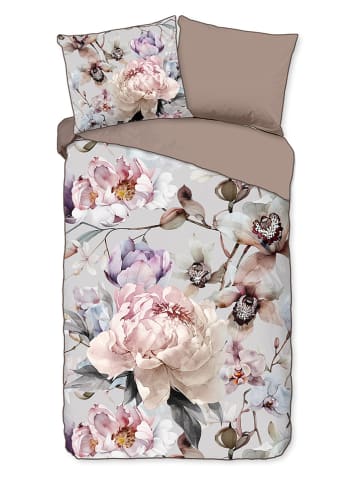 Descanso Satin-Bettwäsche-Set "Colinda" in Hellbraun/ Grau/ Rosa