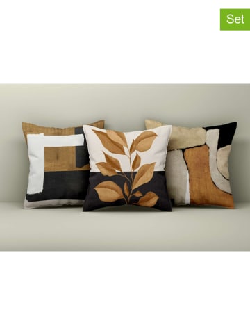 Allure 3er-Set: Kissenhüllen in Hellbraun/ Schwarz/ Creme