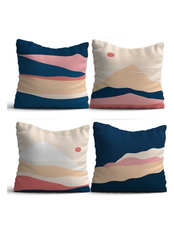 Allure 4er-Set: Kissenhüllen in Dunkelblau/ Rosa/ Creme