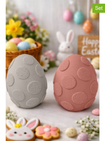 Allure 2-delige set: dekofiguren grijs/lichtroze - (H)12 x Ø 9 cm