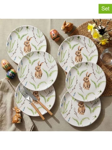 Allure 6-delige set: dessertbord wit/groen/lichtbruin - Ø 19,3 cm