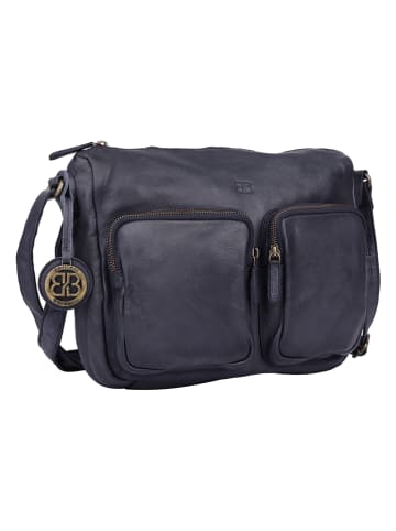 Bellicci Leren schoudertas "Crisanta" donkerblauw - (B)30 x (H)22 x (D)10 cm