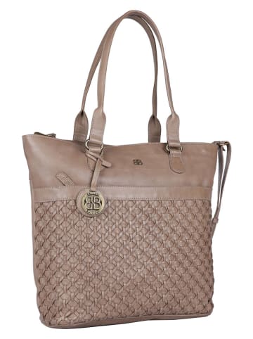 Bellicci Leder-Schultertasche "Paola" in Taupe - (B)31 x (H)34 x (T)13 cm