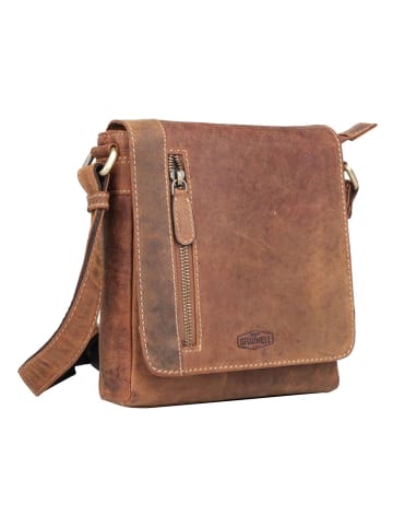 SPARWELL Leder-Umhängetasche "Bruno" in Cognac - (B)18,5 x (H)21 x (T)5,5 cm