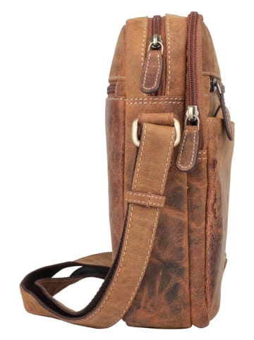 SPARWELL Leder-Umhängetasche "Brody" in Cognac - (B)20,5 x (H)24 x (T)6,5 cm