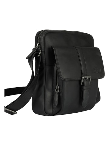 Bellicci Leder-Umhängetasche "Karl" in Schwarz - (B)24 x (H)27 x (T)8,5 cm