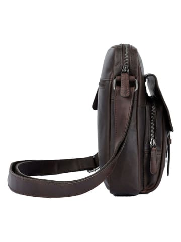 SPARWELL Leder-Umhängetasche "Keen Karl" in Braun - (B)24 x (H)27 x (T)8,5 cm