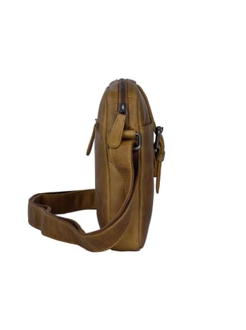 SPARWELL Leder-Umhängetasche "Kompct karamelo" in Hellbraun - (B)18 x (H)21 x (T)5 cm