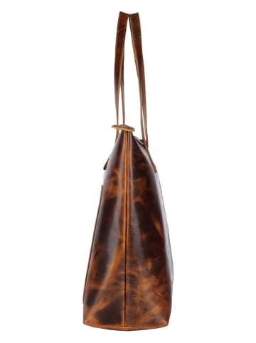 WEZBEY Leder-Schultertasche "Juana" in Braun - (B)39 x (H)35 x (T)13 cm