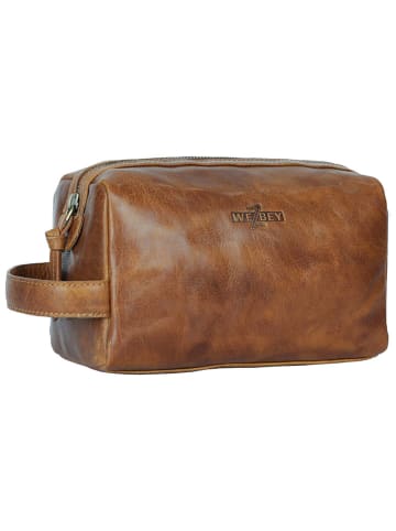 WEZBEY Leder-Kosmetiktasche "Adrian" in Hellbraun - (B)22 x (H)11 x (T)8 cm