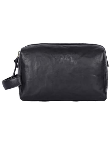 WEZBEY Leren cosmeticatas "Adrian" zwart - (B)22 x (H)11 x (D)8 cm