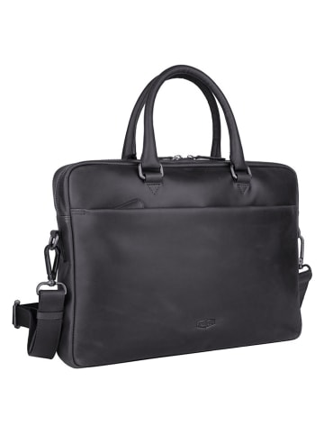SPARWELL Leder-Businesstasche "Kompact Koen" in Schwarz - (B)38 x (H)27,5 x (T)6,5 cm