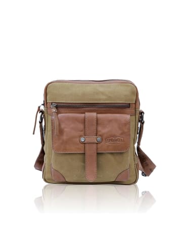 SPARWELL Leder-Umhängetasche "Steve" in Hellbraun/ Khaki - (B)22 x (H)25 x (T)8 cm