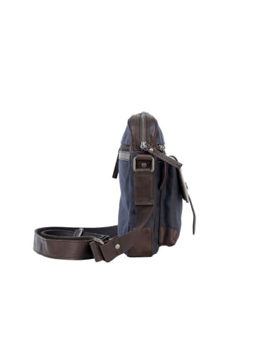 Bellicci Leren schoudertas "Steve" bruin/donkerblauw - (B)22 x (H)25 x (D)8 cm