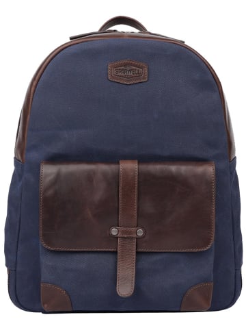 SPARWELL Leren rugzak "Stable Sawyer" donkerblauw/bruin - (B)31 x (H)41 x (D)15 cm