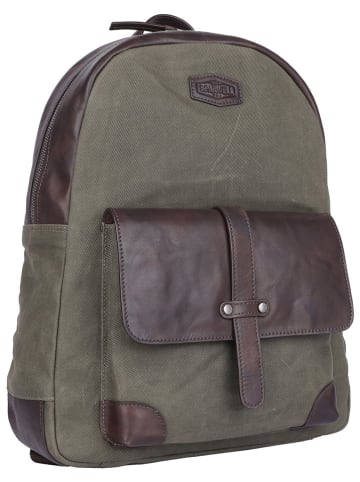 SPARWELL Skórzany plecak "Stable Sawyer" w kolorze oliwkowo-brązowym - 31 x 41 x 15 cm