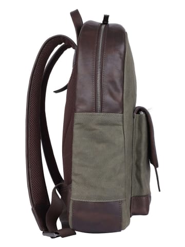 SPARWELL Leren rugzak "Stable Sawyer" kaki/bruin - (B)31 x (H)41 x (D)15 cm