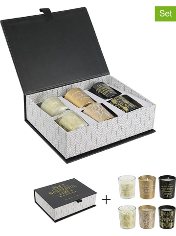 Rétro Chic 6-delige set: geurkaarsen zwart/wit/goudkleurig - (H)5 x Ø 4,5 cm