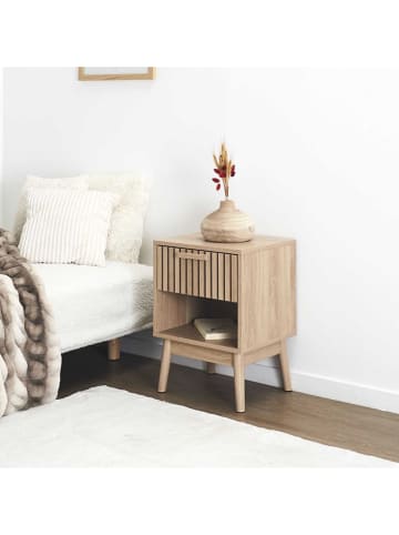 THE HOME DECO FACTORY Nachttisch "Klaus" in Hellbraun - (B)40 x (H)55 x (T)35 cm