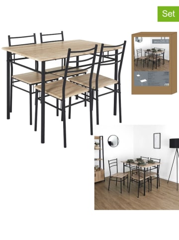 THE HOME DECO FACTORY 5-delige set: eettafel beige/zwart