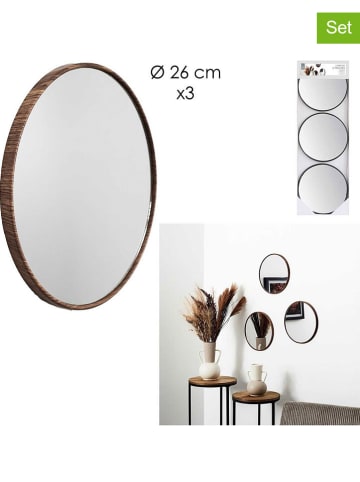 Ethnical Life 3-delige set: spiegel "Toronto" bruin - Ø 26 cm