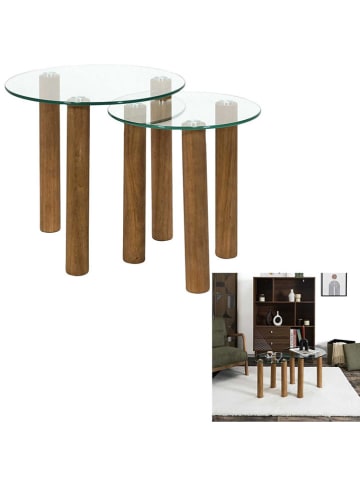 THE HOME DECO FACTORY Set van twee bijzettafels transparant/lichtbruin