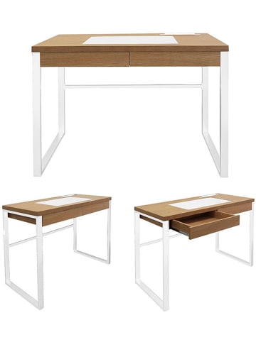 THE HOME DECO FACTORY Biurko w kolorze beżowo-białym - 100 x 74 x 50,3 cm