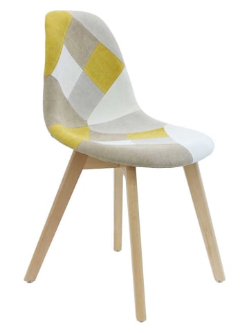 THE HOME DECO FACTORY Eetkamerstoel "Patchwork" geel/grijs - (B)57,8 x (H)86,5 x (D)47 cm