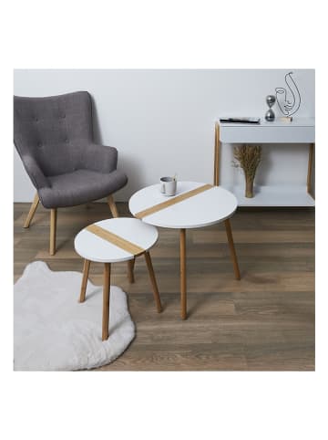 THE HOME DECO FACTORY Bijzettafel wit/lichtbruin - (H)60 x Ø 48 cm