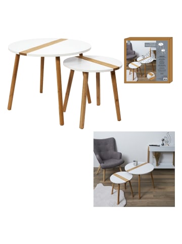 THE HOME DECO FACTORY Bijzettafel wit/lichtbruin - (H)60 x Ø 48 cm