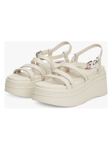 Tommy Hilfiger Skórzane sandały w kolorze beżowym na koturnie