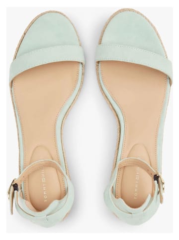 Tommy Hilfiger Leder-Keilsandaletten in Türkis