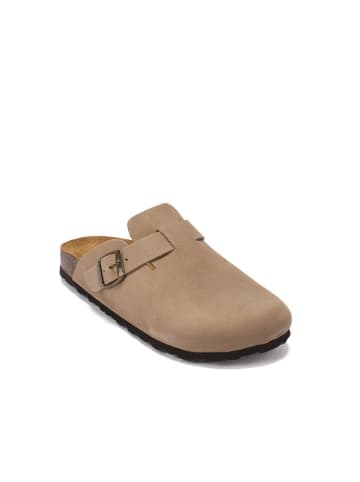 Mandel Leren clogs "Noe" taupe