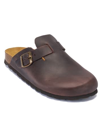 Mandel Leren clogs "Noe" bruin