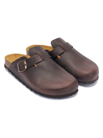 Mandel Leren clogs "Noe" bruin