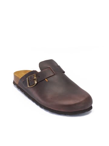 Mandel Leren clogs bruin