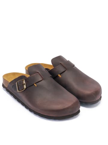 Mandel Leder-Clogs in Braun