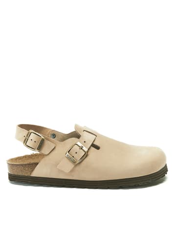 Mandel Leder-Clogs in Taupe