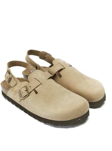 Mandel Leren clogs taupe