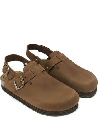 Mandel Leren clogs donkerbruin