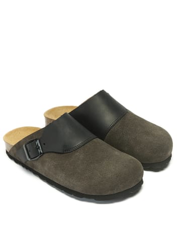 Mandel Leren clogs grijs